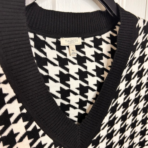 Talbots Womens Sweater Vest MP Black White Houndstooth V Neck Knit Pullover - Picture 4 of 6